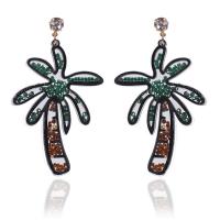Acrylic Jewelry Earring with Glass Seed Beads stainless steel post pin Palm Tree for woman & with rhinestone 90mm Sold By Pair
