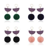 Zinc Alloy Drop Earring with Plush & Wood stainless steel post pin gold color plated for woman lead & cadmium free 65mm Sold By Pair