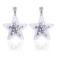 Acrylic Jewelry Earring with Zinc Alloy stainless steel post pin Star for woman & with rhinestone 67mm Sold By Pair