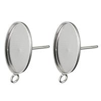 Stainless Steel Earring Stud Component Flat Oval with loop original color 0.8mm Approx 2mm Inner Approx Sold By Lot
