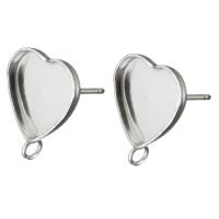 Stainless Steel Earring Stud Component, Heart, with loop, original color, 12x14x12mm, 0.8mm, Hole:Approx 2mm, Inner Diameter:Approx 11x10mm, 200PCs/Lot, Sold By Lot