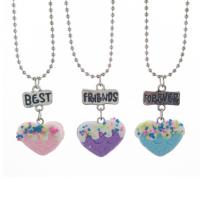Tibetan Style Children Necklace, with iron chain & Polymer Clay, Heart, platinum color plated, three pieces & for children & ball chain & with letter pattern & enamel, nickel, lead & cadmium free, 23x20mm, Length:Approx 17.7 Inch, 3Strands/Set, Sold By Set