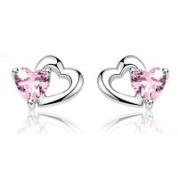 Cubic Zircon (CZ) Stud Earring, 925 Sterling Silver, Heart, for woman & with cubic zirconia, 7x8mm, Sold By Pair