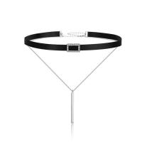 Layered Choker 925 Sterling Silver with Flocking Fabric Ribbon oval chain & micro pave cubic zirconia & for woman  Sold Per Approx 15 Inch Strand