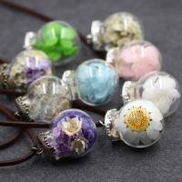 Glass Globe Necklace, with Waxed Nylon Cord & Dried Flower & Glass, platinum color plated, for woman, more colors for choice, 25mm, Sold Per Approx 27.5 Inch Strand