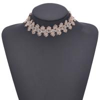 Fashion Choker Necklace Lace with Zinc Alloy with 9cm extender chain for woman & with rhinestone 330mm Sold Per Approx 13 Inch Strand