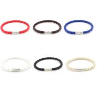 Unisex Bracelet, cuir de peau de vache, acier inoxydable fermoir magnétique, bracelet tressé & unisexe, plus de couleurs à choisir, 5mm, Vendu par Environ 7.4 pouce brin