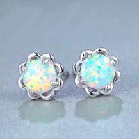 Brass Stud Earring, with White Opal, platinum color plated, for woman, nickel, lead & cadmium free, 8x17mm, Sold By Pair