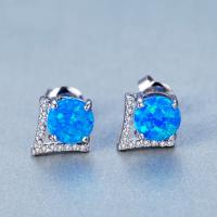Edelstein Ohrringe, Messing, mit Opal blau, Platinfarbe platiniert, für Frau & mit kubischem Zirkonia, frei von Nickel, Blei & Kadmium, 7x16mm, verkauft von Paar