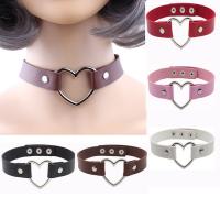 Fashion Choker Necklace, Cowhide, with Tibetan Style, Heart, platinum color plated, punk style & adjustable, more colors for choice, nickel, lead & cadmium free, 19mm, Sold Per Approx 15 Inch Strand