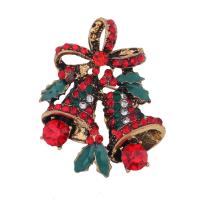Christmas Brooches, Tibetan Style, Christmas Bell, antique gold color plated, Unisex & Christmas jewelry & enamel & with rhinestone, lead & cadmium free, 30x30mm, Sold By PC