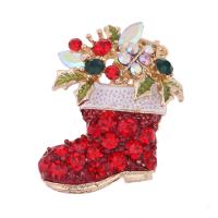 Christmas Brooches, Tibetan Style, with Crystal, Christmas Boot, gold color plated, Unisex & Christmas jewelry & enamel & with rhinestone, lead & cadmium free, 40x25mm, Sold By PC