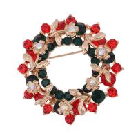 Christmas Brooches, Tibetan Style, Christmas Wreath, gold color plated, Unisex & Christmas jewelry & with rhinestone, lead & cadmium free, 45x45mm, Sold By PC