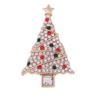 Рождественские Броши, цинковый сплав, с Кристаллы, Рождественская елка, плакирован золотом, Мужская & Рождественские украшения & со стразами, не содержит свинец и кадмий, 55x45mm, продается PC