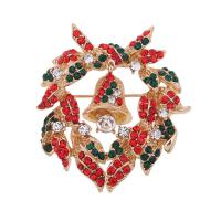 Christmas Brooches, Tibetan Style, Christmas Wreath, gold color plated, Unisex & Christmas jewelry & with rhinestone, lead & cadmium free, 45x40mm, Sold By PC