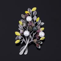 Plastic Pearl Brooch Zinc Alloy with ABS Plastic Pearl & Gemstone Branch antique silver color plated for woman & enamel lead & cadmium free Sold By PC