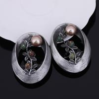Plastic Pearl Brooch, Tibetan Style, with ABS Plastic Pearl & Gemstone Chips, antique silver color plated, for woman, more colors for choice, lead & cadmium free, 57x45mm, Sold By PC