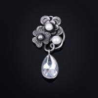 Crystal Brooch, Tibetan Style, with ABS Plastic Pearl & Crystal, Flower, antique silver color plated, for woman & faceted, lead & cadmium free, 80x38mm, Sold By PC