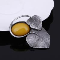 Resin Brooch, Tibetan Style, with Resin, Leaf, antique silver color plated, for woman, more colors for choice, lead & cadmium free, 60x40mm, Sold By PC