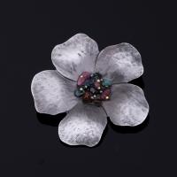Tibetan Style Brooches, with Gemstone, Flower, antique silver color plated, for woman, lead & cadmium free, 60x50mm, Sold By PC