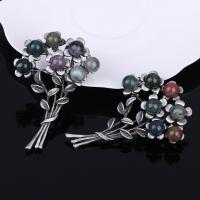 Tibetan Style Brooches, with Gemstone, Bouquet, antique silver color plated, for woman, more colors for choice, lead & cadmium free, 70x45mm, Sold By PC