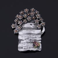 Broches en alliage de zinc, avec pierre gemme, arbre, Plaqué de couleur d'argent, pour femme, sans plomb et cadmium, 68x47mm, Vendu par PC