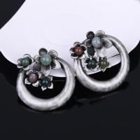 Tibetan Style Brooches, with Gemstone, Flower, antique silver color plated, for woman, lead & cadmium free, 55x50mm, Sold By PC