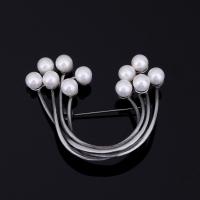 Plastic perle broche, Zinc Alloy, med ABS plastik perle, antik sølv farve forgyldt, for kvinde, bly & cadmium fri, 48x52mm, Solgt af PC