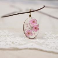 Glas Halskette, mit Getrocknete Blumen & Nylonschnur, für Frau, keine, 25x18mm, verkauft per ca. 17.5 ZollInch Strang