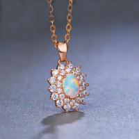 Gemstone šperky náhrdelník, Mosaz, s White Opal, oválný řetězu & pro ženy & se zirkony, více barev na výběr, nikl, olovo a kadmium zdarma, 13x14mm, Prodáno za Cca 16.5 inch Strand