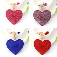 Bag Purse Charms Keyrings Keychains Zinc Alloy with PU Leather & Velveteen Heart plated with rhinestone nickel lead & cadmium free Sold By Strand