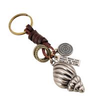 Schlüsselanhänger, Zinklegierung, mit Leder, Strandschnecke, antike Bronzefarbe plattiert, frei von Blei & Kadmium, 130x30mm,50x30mm, verkauft von PC
