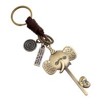 Schlüsselanhänger, Zinklegierung, mit Leder, Ganesha, antike Bronzefarbe plattiert, frei von Blei & Kadmium, 160x30mm,90x50mm, verkauft von PC