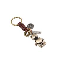 Schlüsselanhänger, Zinklegierung, mit Leder, Bär, antike Bronzefarbe plattiert, frei von Blei & Kadmium, 120x30mm,50x25mm, verkauft von PC
