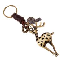Schlüsselanhänger, Zinklegierung, mit Leder, Hirsch, antike Bronzefarbe plattiert, frei von Blei & Kadmium, 150x30mm,80x40mm, verkauft von PC