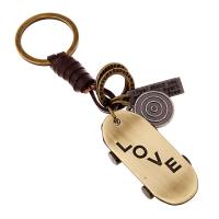 Bag Purse Charms Keyrings Keychains, Tibetan Style, with Leather, Skateboard, antique bronze color plated, love design, lead & cadmium free, 125x30mm,55x21mm, Sold By PC