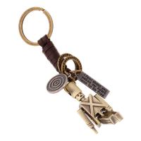 Schlüsselanhänger, Zinklegierung, mit Leder, Roboter, antike Bronzefarbe plattiert, frei von Blei & Kadmium, 130x30mm,58x20mm, verkauft von PC