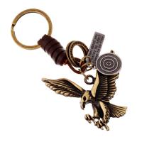 Key Chain, Zinc Alloy, med Læder, Eagle, antik bronze farve forgyldt, bly & cadmium fri, 110x30mm,55x58mm, Solgt af PC