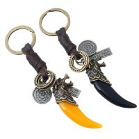 Zinc Alloy Key Clasp with Leather Wolf Tooth antique bronze color plated lead & cadmium free 0c58mm Sold By PC