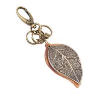 Zinc Alloy Key Clasp with Leather Leaf antique bronze color plated lead & cadmium free  Sold By PC