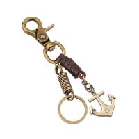 Porte-clés, alliage de zinc, avec Cuir, ancre, Plaqué de couleur de bronze antique, sans plomb et cadmium, 140x30mm,45x30mm, Vendu par PC