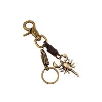 Schlüsselanhänger, Zinklegierung, mit Leder, Skorpion, antike Bronzefarbe plattiert, frei von Blei & Kadmium, 140x30mm,50x31mm, verkauft von PC