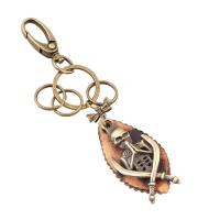 Zinc Alloy Key Clasp with Leather Skull antique bronze color plated lead & cadmium free  Sold By PC