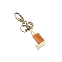 Zinc Alloy Key Clasp with Leather Axe antique bronze color plated lead & cadmium free  Sold By PC
