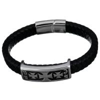 Men Bracelet, Stainless Steel, with cowhide cord, braided bracelet & for man & blacken, 40x25mm, 29x14mm, 8.5mm, Sold Per Approx 9 Inch Strand