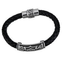 Men Bracelet Stainless Steel with cowhide cord braided bracelet & with letter pattern & for man & blacken  8.5mm Sold Per Approx 9 Inch Strand