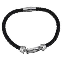 Men Bracelet, Stainless Steel, with cowhide cord, braided bracelet & for man, original color, 34x13mm, 17x7mm, 5mm, Sold Per Approx 8.5 Inch Strand