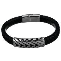 Men Bracelet, Stainless Steel, with cowhide cord, braided bracelet & for man & blacken, 42.5x15mm, 29x14mm, 12mm, Sold Per Approx 8.5 Inch Strand
