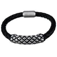 Men Bracelet, Stainless Steel, with cowhide cord, braided bracelet & for man & blacken, 50x13mm, 21x12mm, 8.5mm, Sold Per Approx 9 Inch Strand
