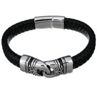 Men Bracelet, Stainless Steel, with cowhide cord, braided bracelet & for man & blacken, 43x16mm, 29x14mm, 12mm, Sold Per Approx 8.5 Inch Strand